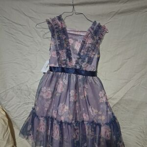 Kensie Girl Floral Ruffle Dress - Purple and Pink